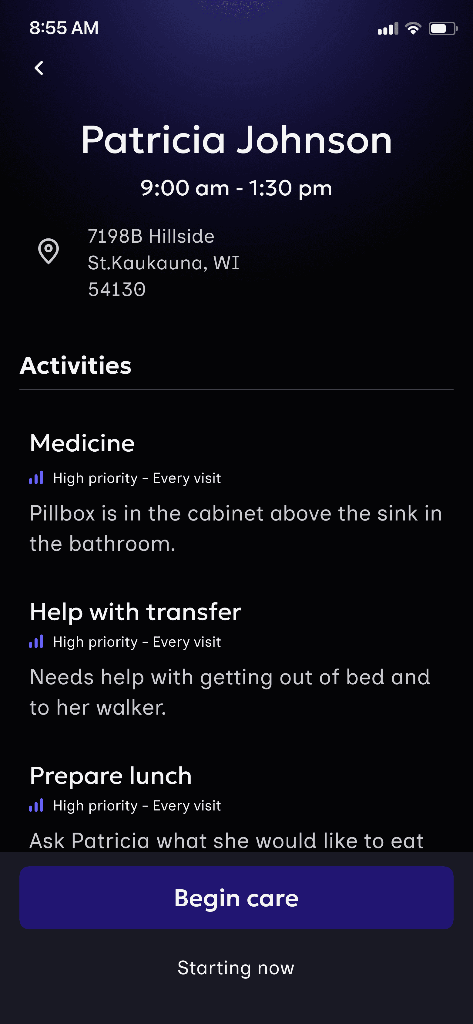 app.dala.care visit details screen